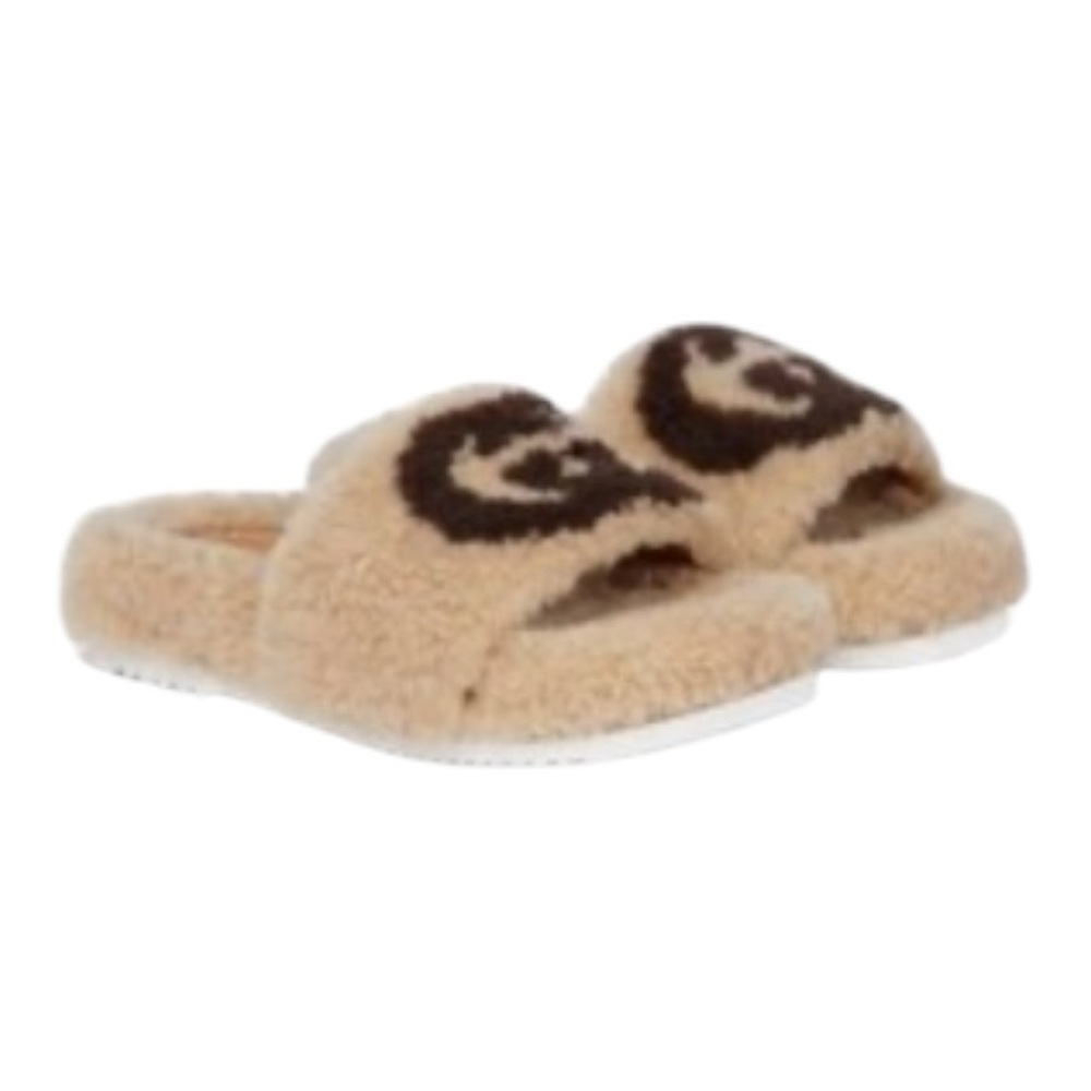 ❌ SOLD ❌ GUCCI Interlocking GG Logo Shearling Slides - Picture 4 of 8